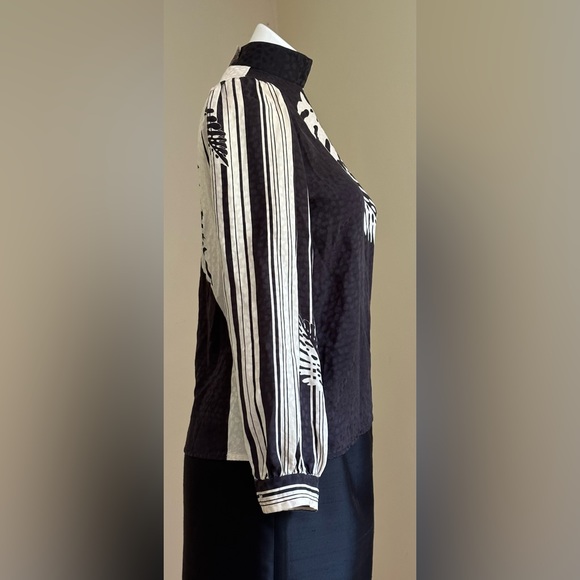 Lloyd Williams Delicate Vintage Black White Leaf Print 100% Silk Top Blouse SZ 4 - Picture 5 of 15